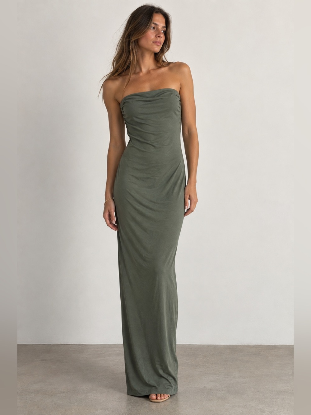 🌿 Abercrombie & Fitch Ada Modal Blend Strapless Ruched Maxi Dress Small 🌿